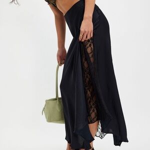 Free People Black A-Line Skirt with Lace Detail